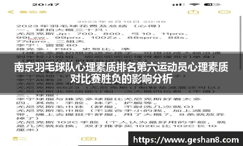 南京羽毛球队心理素质排名第六运动员心理素质对比赛胜负的影响分析