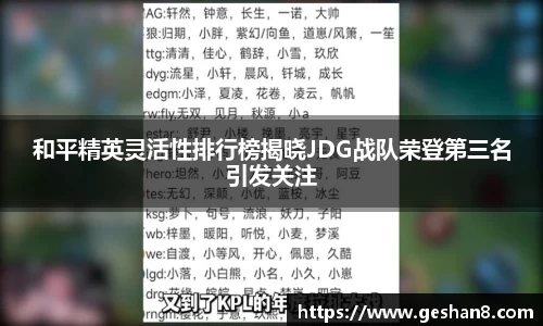 和平精英灵活性排行榜揭晓JDG战队荣登第三名引发关注